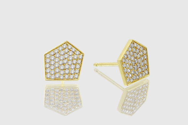 Pentagon Diamond Stud Earrings - elbeu
